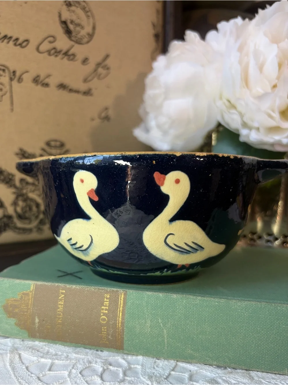 Hausswirth Pottery bowls ducks flowers vintage